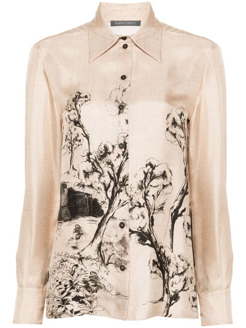 Alberta Ferretti graphic-print silk shirt - Neutrals von Alberta Ferretti