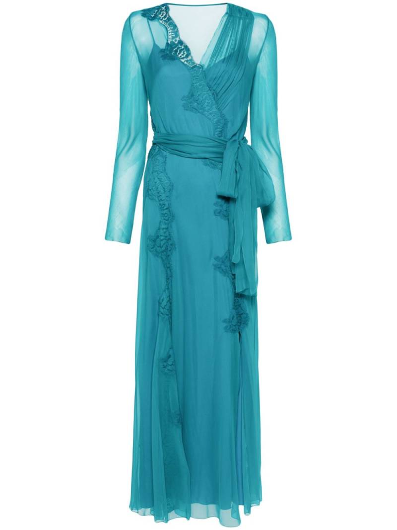 Alberta Ferretti lace-panel chiffon maxi dress - Blue von Alberta Ferretti