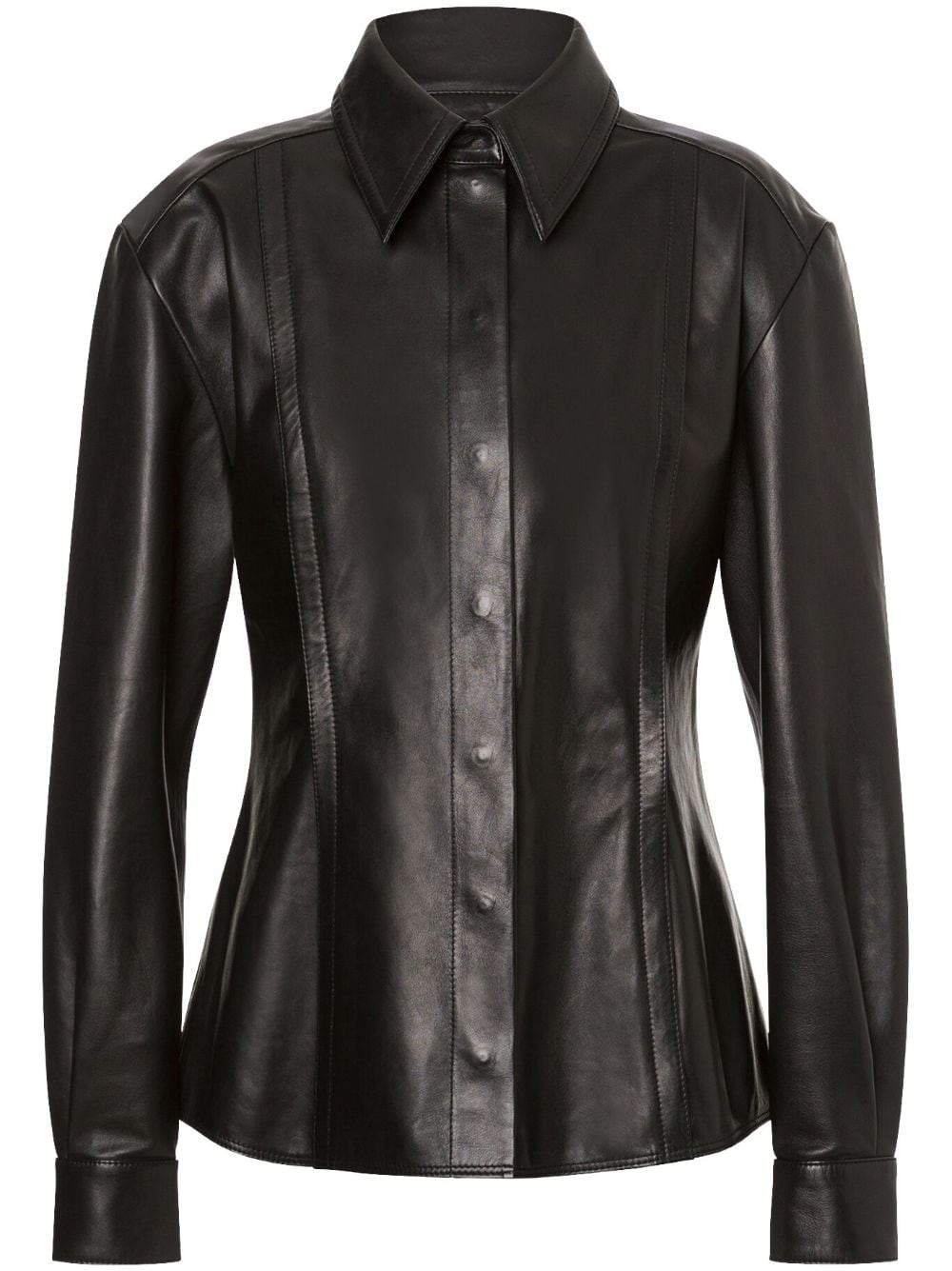 Alberta Ferretti pointed-collar leather shirt jacket - Black von Alberta Ferretti