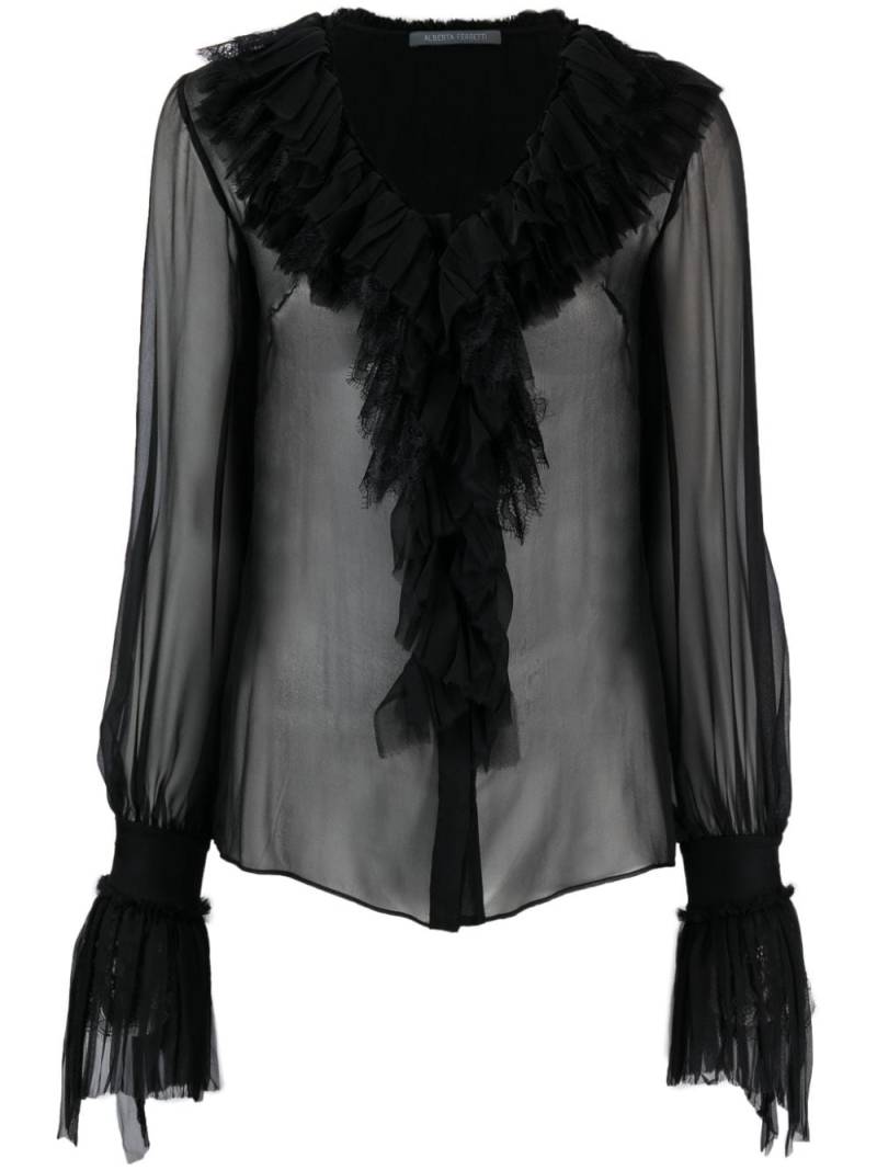 Alberta Ferretti semi-sheer ruffled silk blouse - Black von Alberta Ferretti