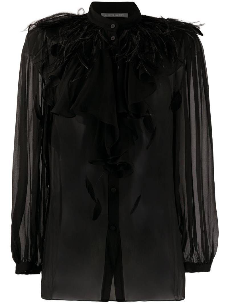 Alberta Ferretti sheer feather trim shirt - Black von Alberta Ferretti