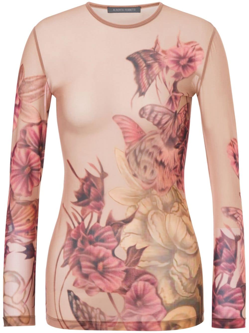 Alberta Ferretti tattoo-print tulle T-shirt - Pink von Alberta Ferretti