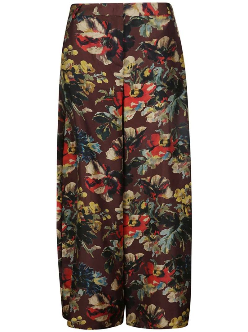 Alberto Biani floral print silk trousers - Brown von Alberto Biani