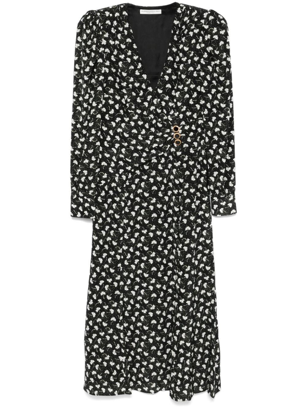 Alessandra Rich clover-print draped midi dress - Black von Alessandra Rich