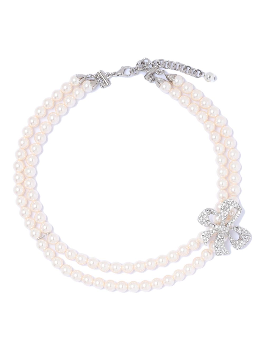 Alessandra Rich crystal-bow double pearl necklace - White von Alessandra Rich