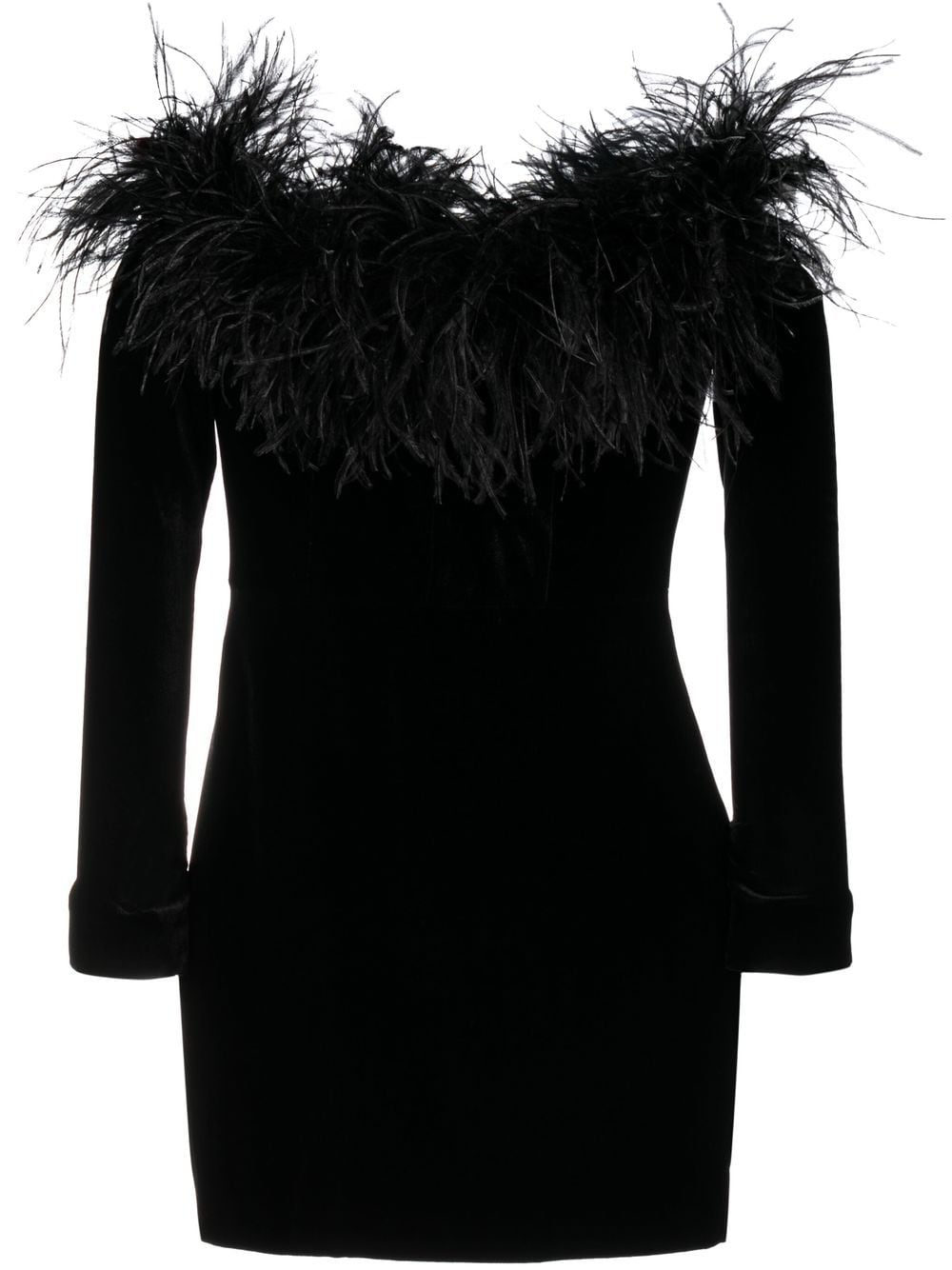 Alessandra Rich feather-trim velvet minidress - Black von Alessandra Rich