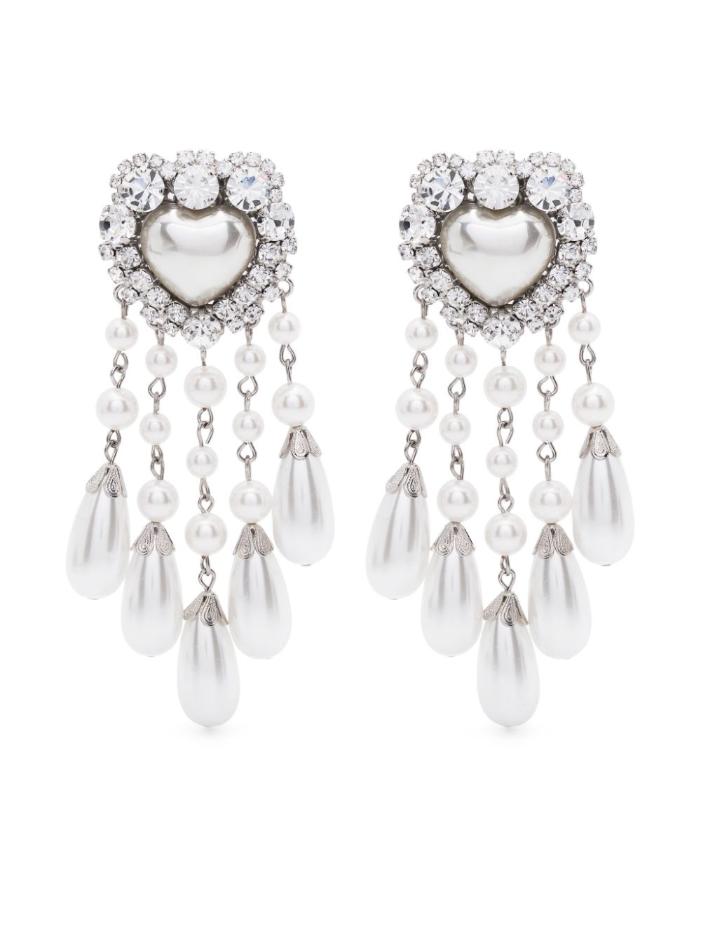 Alessandra Rich heart-shape crystal-embellished drop earrings - Silver von Alessandra Rich