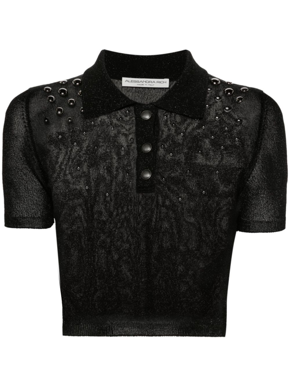 Alessandra Rich lurex studded polo top - Black von Alessandra Rich