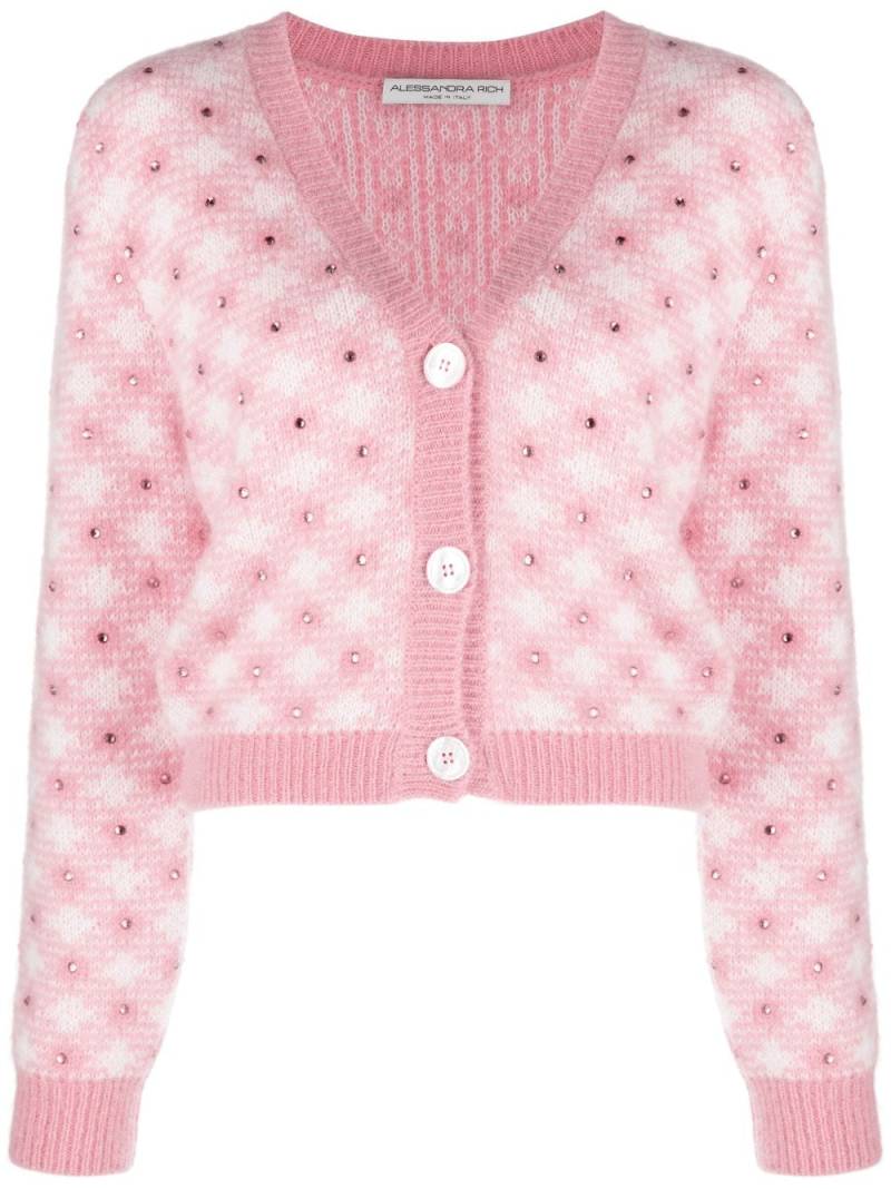 Alessandra Rich rhinestone-embellished gingham cardigan - Pink von Alessandra Rich