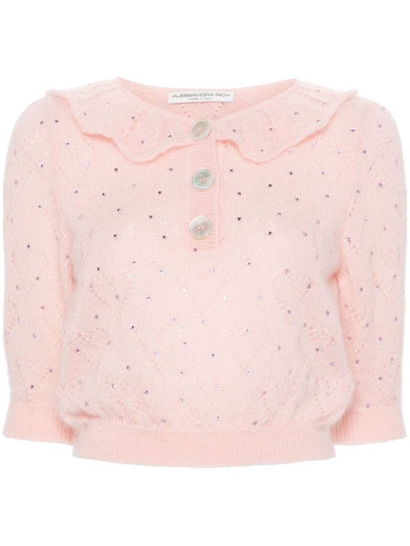 Alessandra Rich rhinestone-embellished pointelle-knit top - Pink von Alessandra Rich