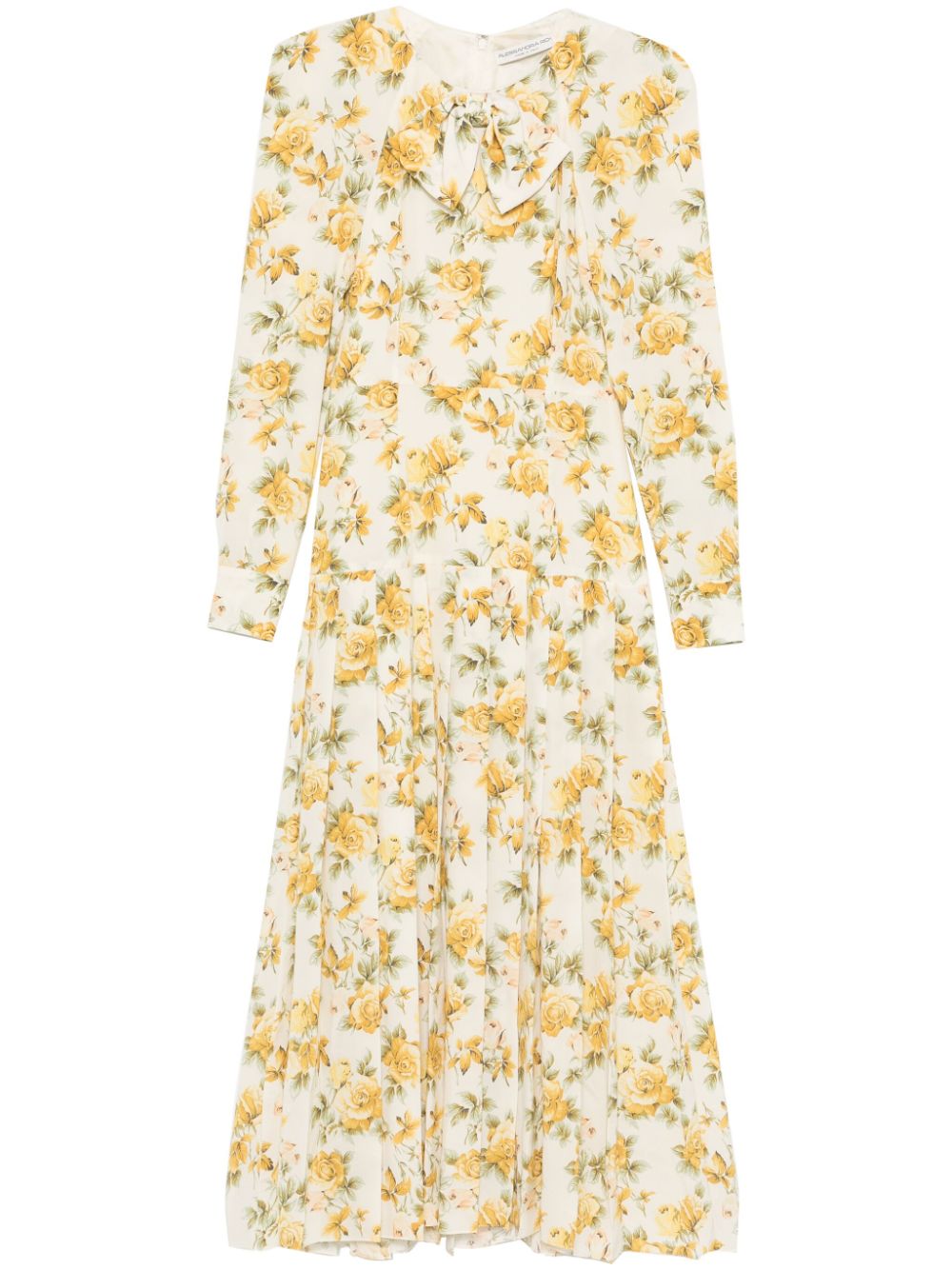 Alessandra Rich rose-print pleated midi dress - Neutrals von Alessandra Rich