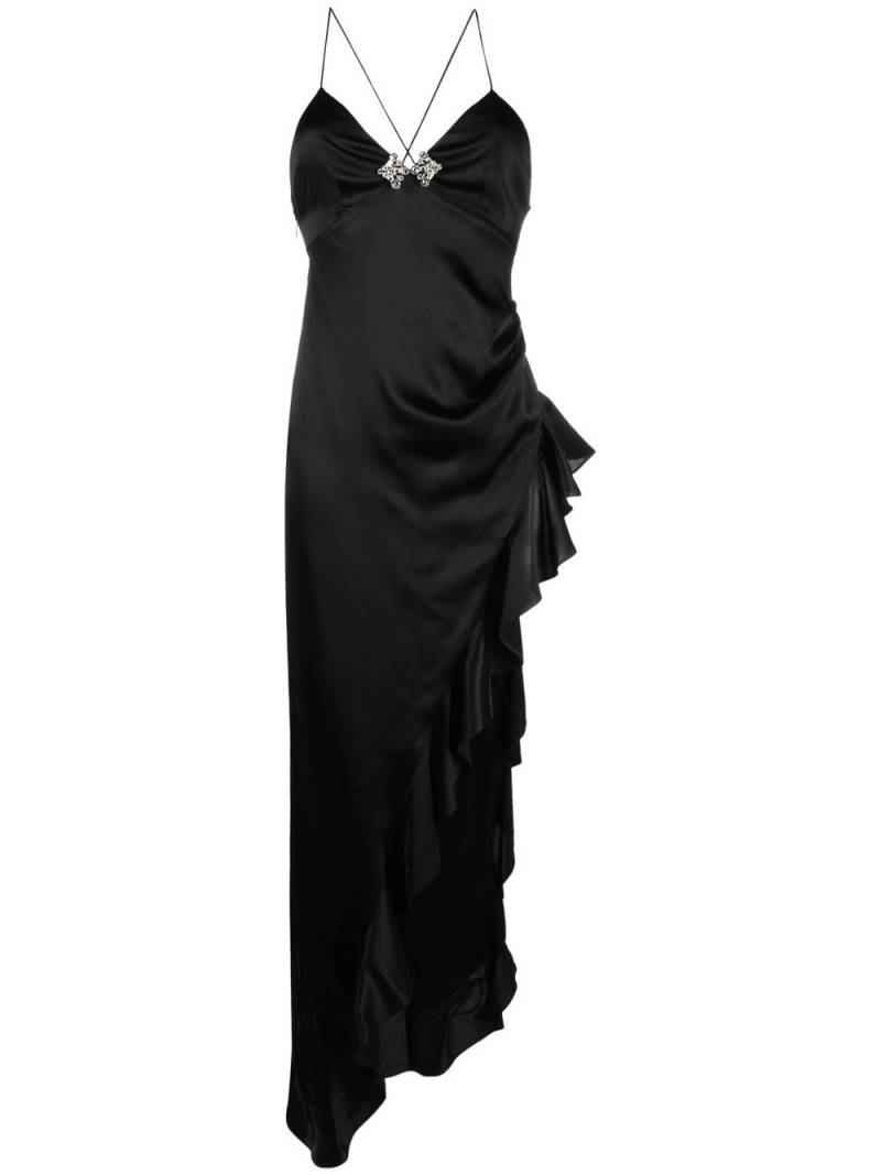 Alessandra Rich ruffle-trimmed asymmetric silk gown - Black von Alessandra Rich