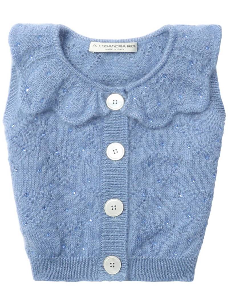 Alessandra Rich ruffled-neck crop knitted top - Blue von Alessandra Rich