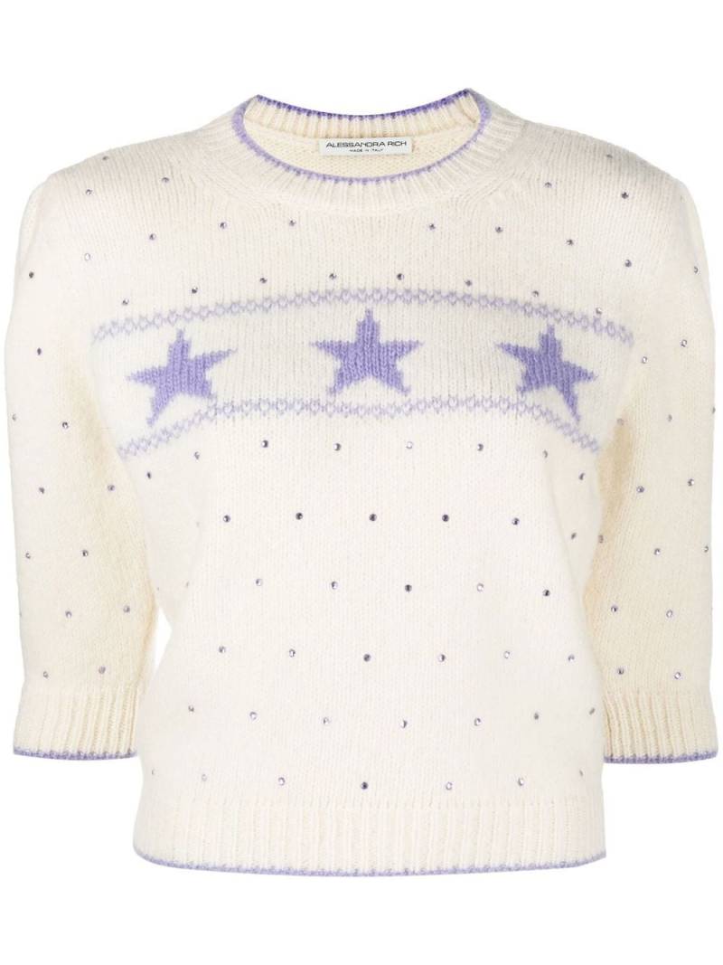 Alessandra Rich star knit rhinestone top - White von Alessandra Rich