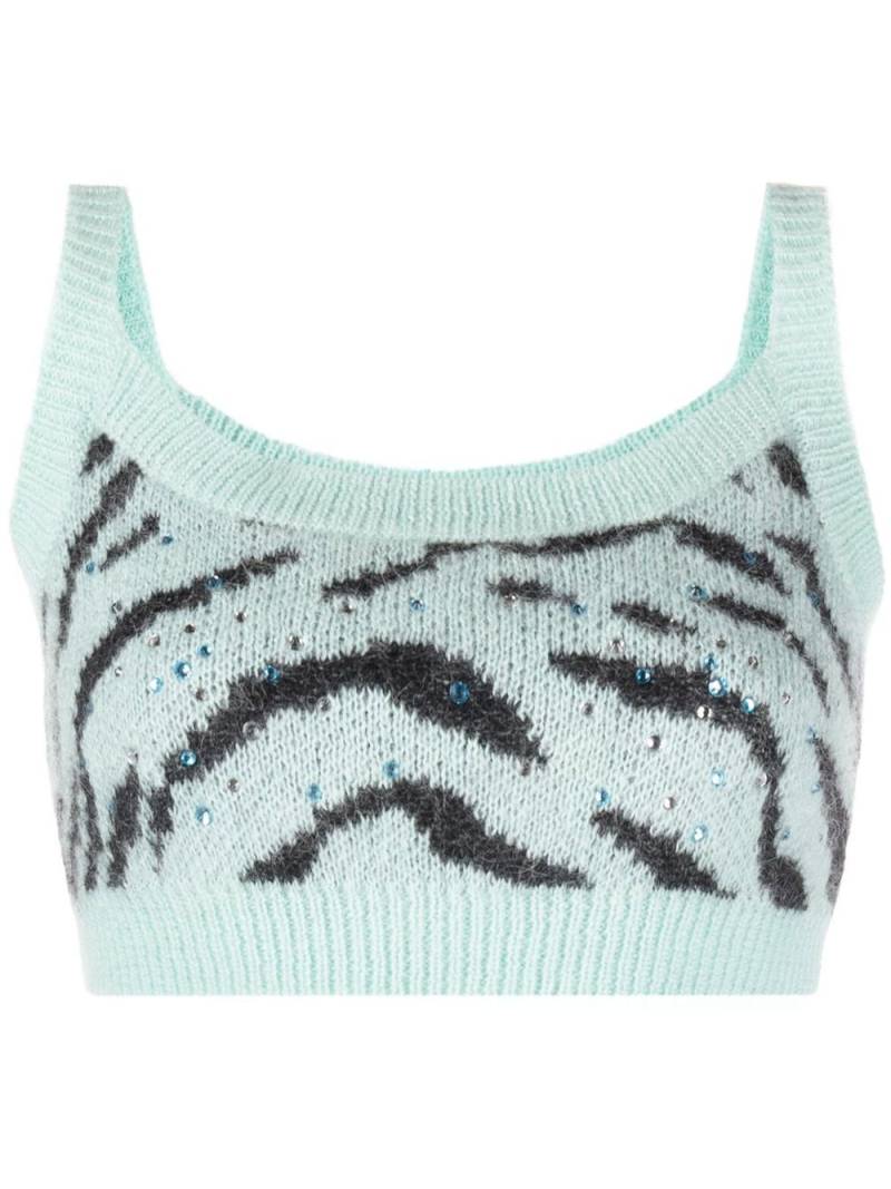 Alessandra Rich zebra intarsia-knit cropped top - Blue von Alessandra Rich