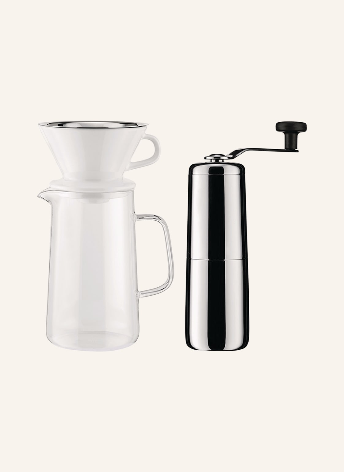 Alessi Set Slow Coffee: Kaffeemühle, Karaffe Und Filterhalter silber von Alessi