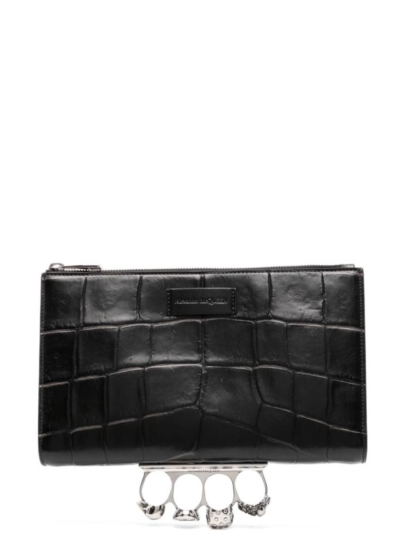 Alexander McQueen Four Ring crocodile-effect clutch - Black von Alexander McQueen