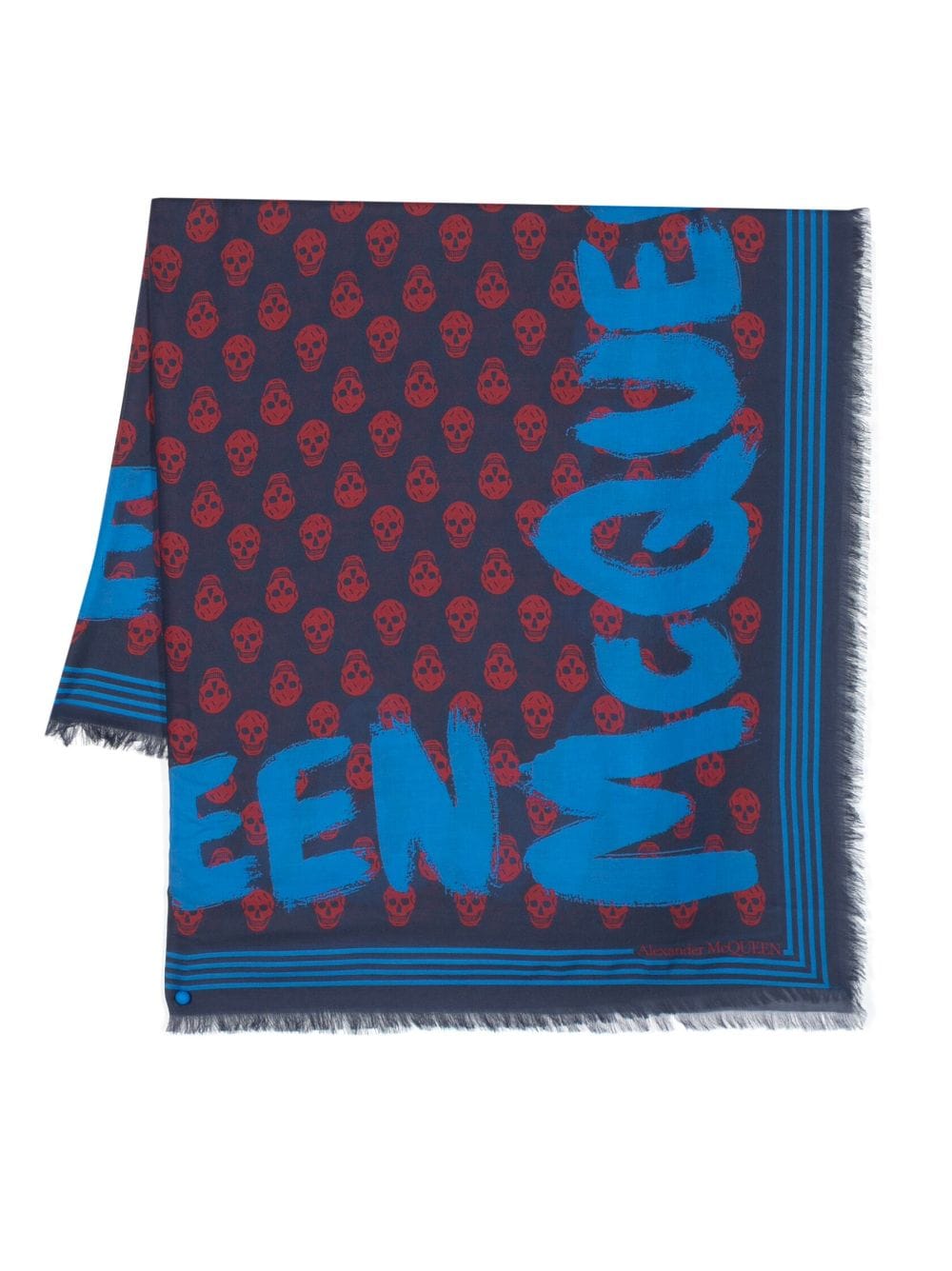 Alexander McQueen McQueen Graffiti printed frayed scarf - Blue von Alexander McQueen