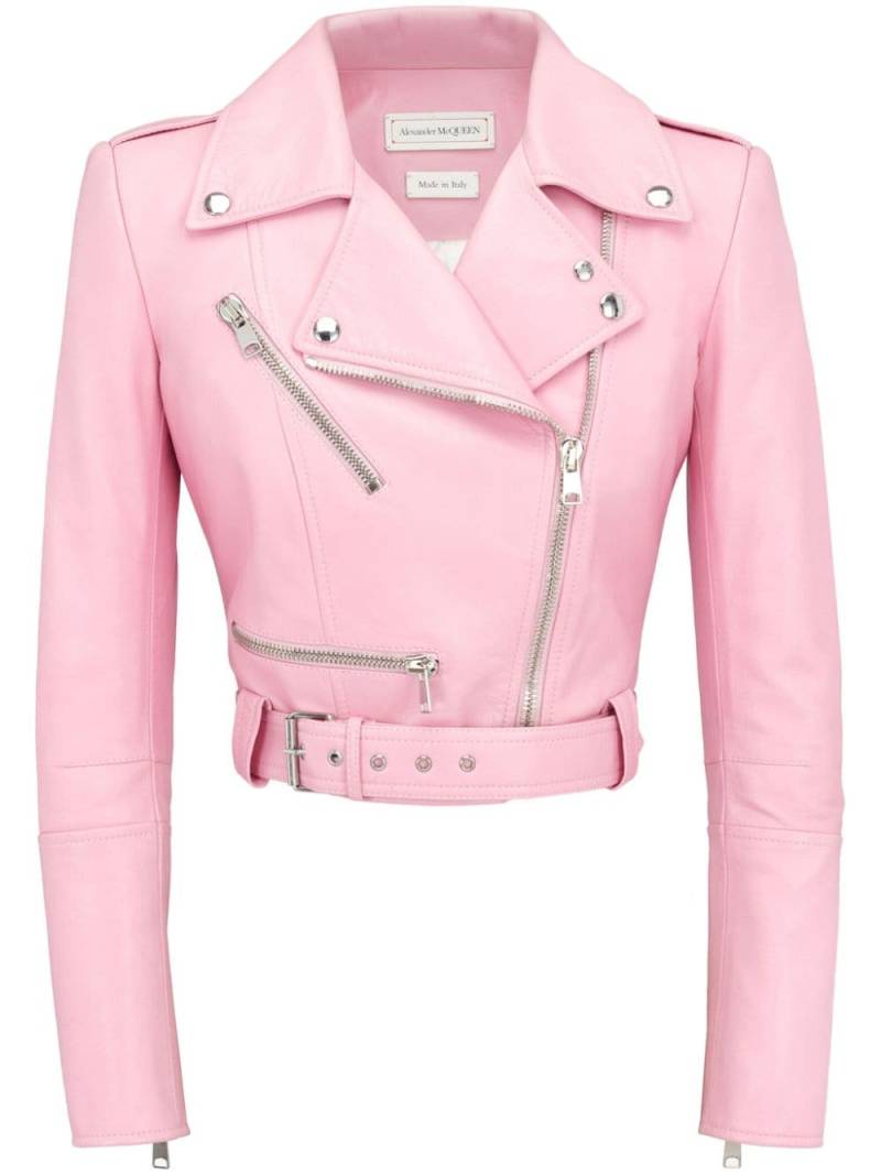 Alexander McQueen cropped leather biker jacket - Pink von Alexander McQueen