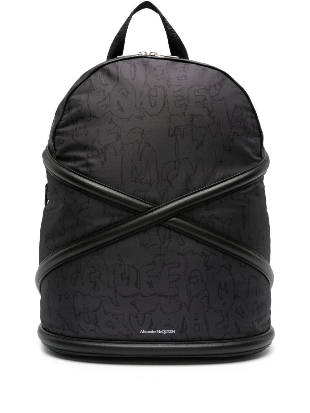 Alexander McQueen crossover-straps logo-print backpack - Black von Alexander McQueen