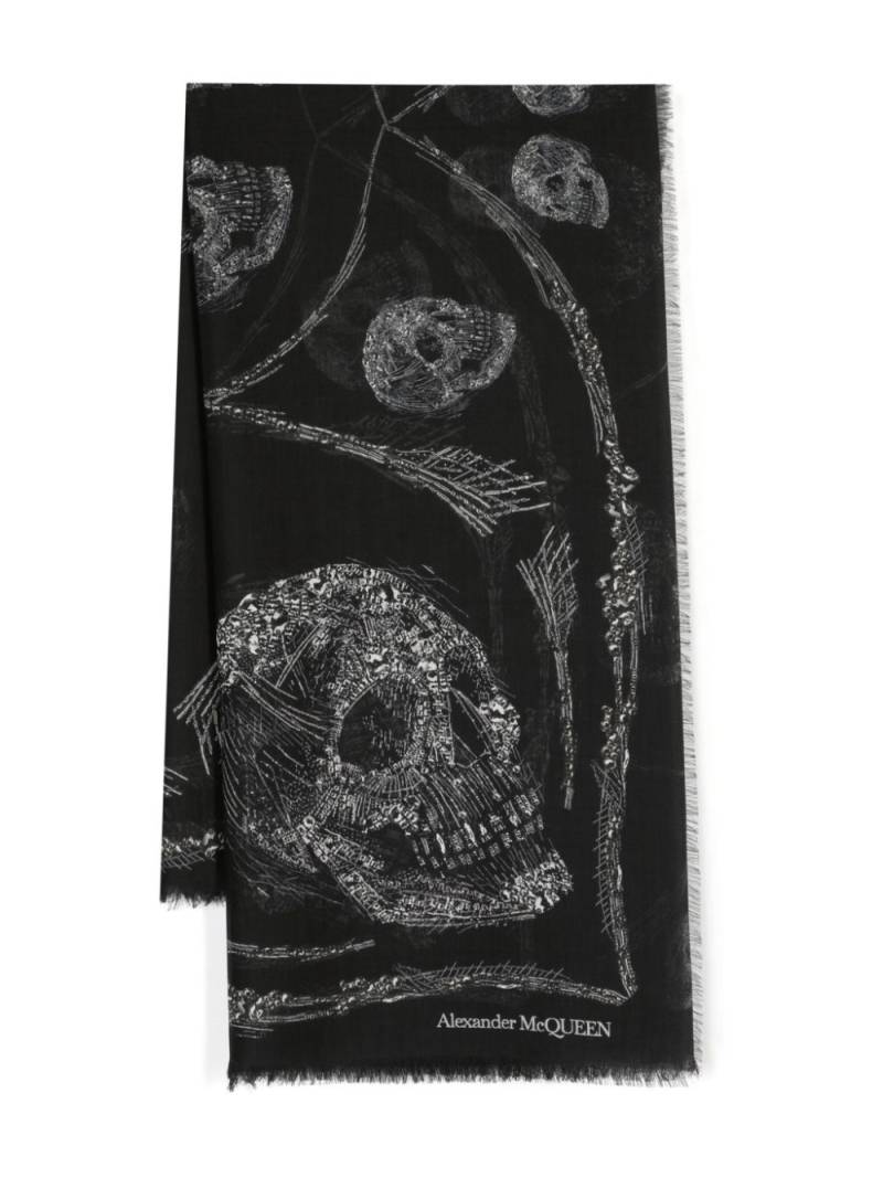 Alexander McQueen Crystal Skull frayed-edge scarf - Black von Alexander McQueen