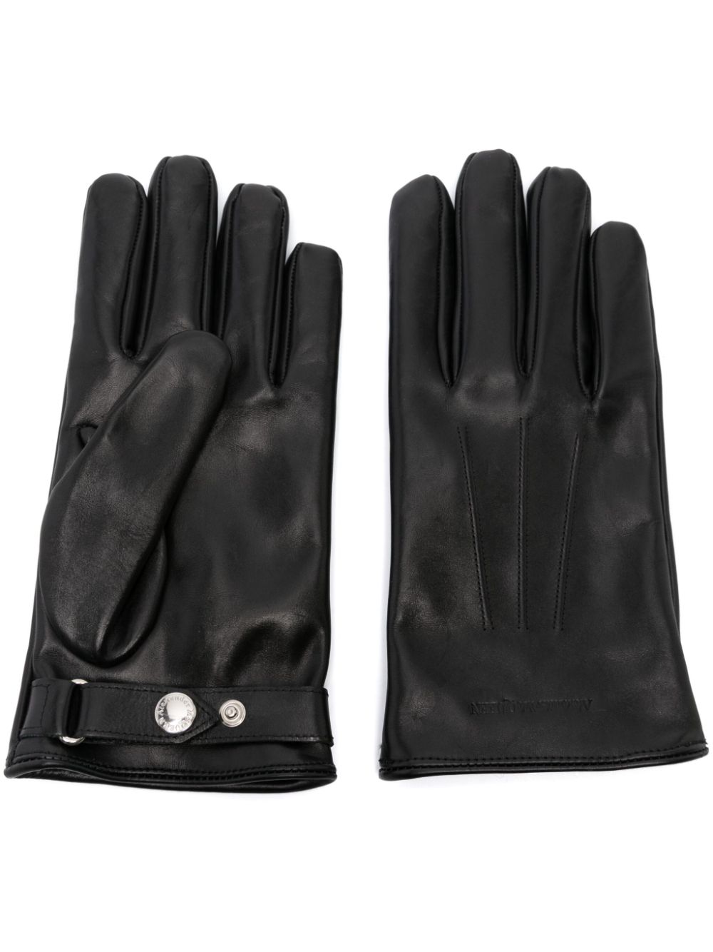 Alexander McQueen debossed-logo leather gloves - Black von Alexander McQueen