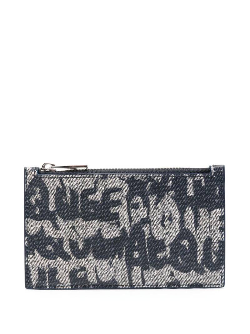 Alexander McQueen graffiti logo-print leather card holder - Blue von Alexander McQueen