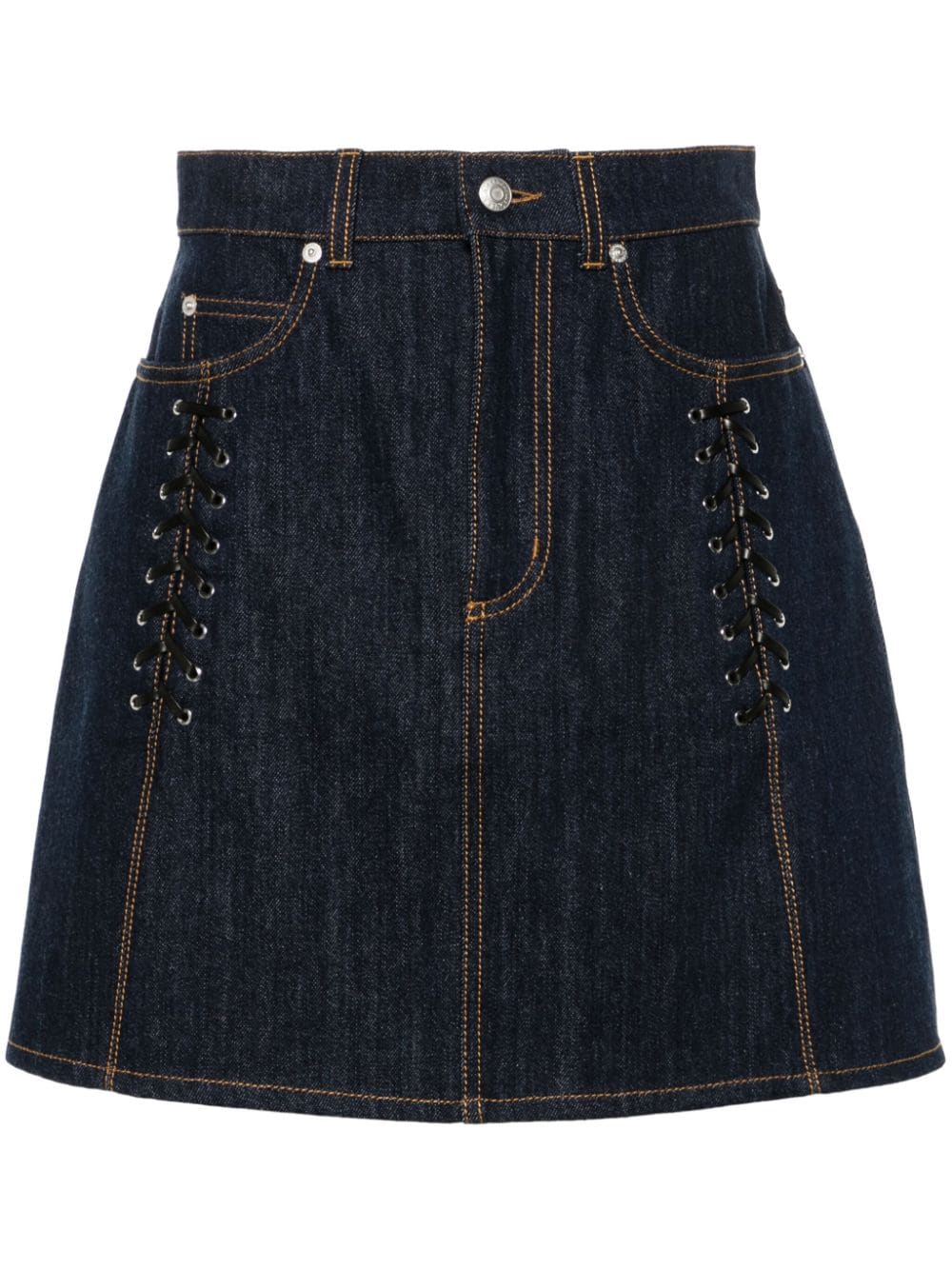 Alexander McQueen lace-detail denim mini skirt - Blue von Alexander McQueen