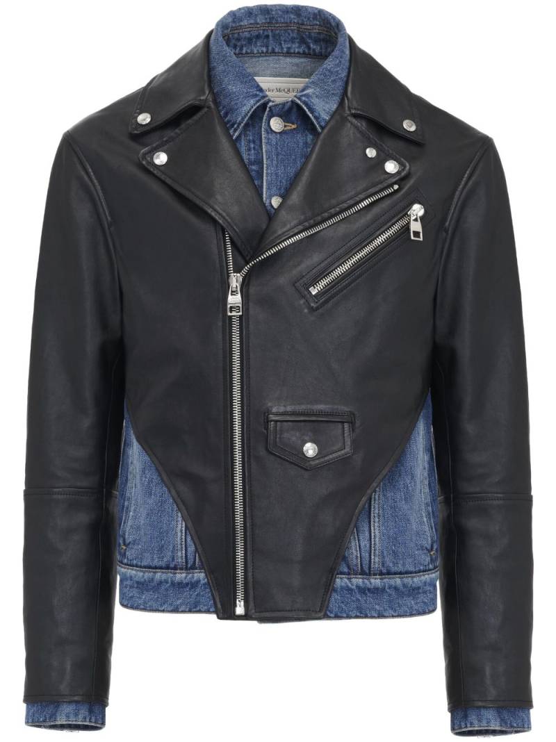 Alexander McQueen leather panelled denim jacket - Black von Alexander McQueen