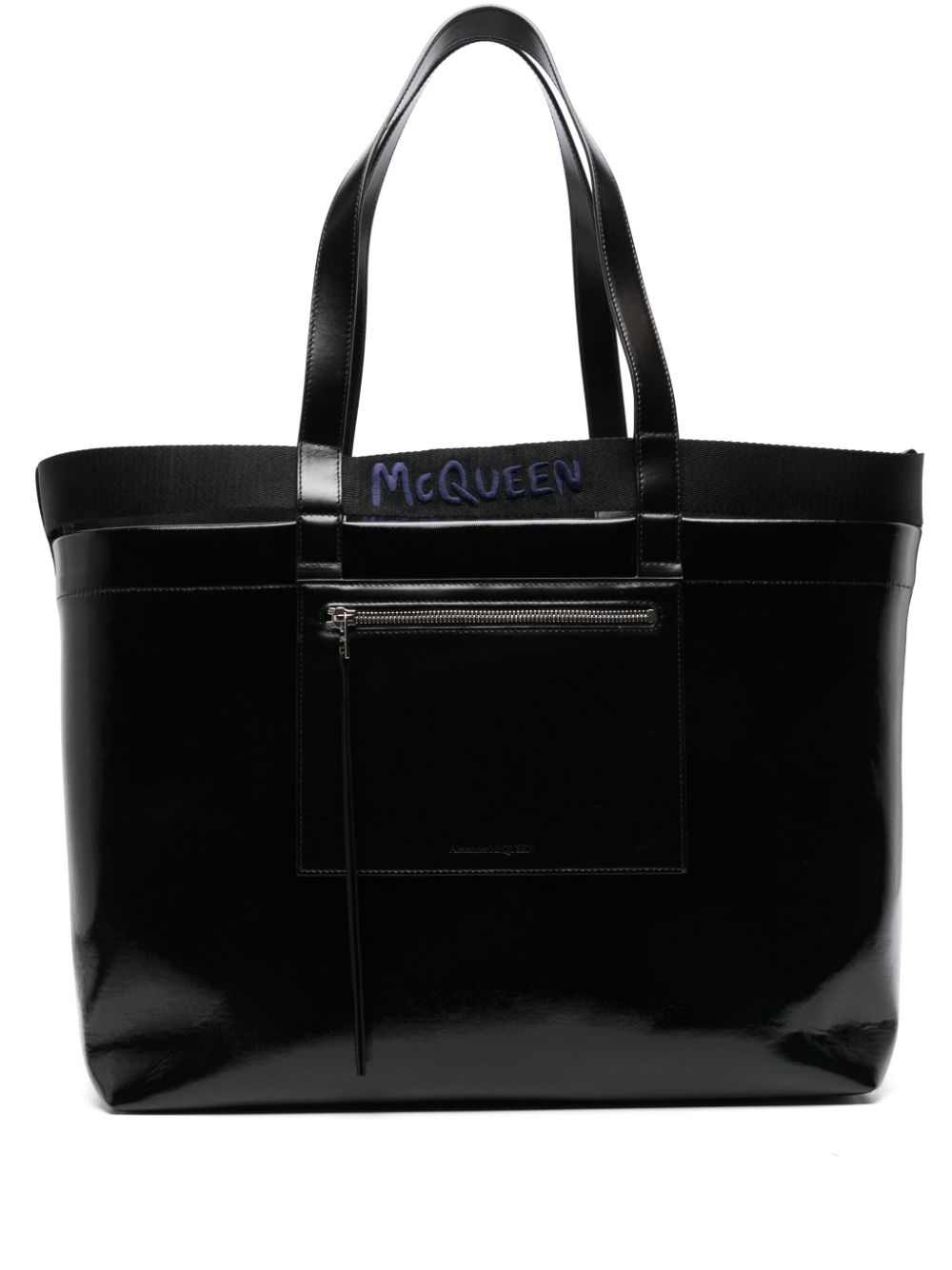 Alexander McQueen logo-engraved patent-finish tote bag - Black von Alexander McQueen