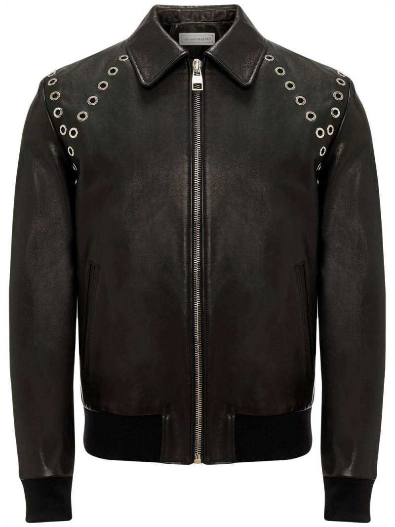 Alexander McQueen punch-holes zip-up leather jacket - Black von Alexander McQueen