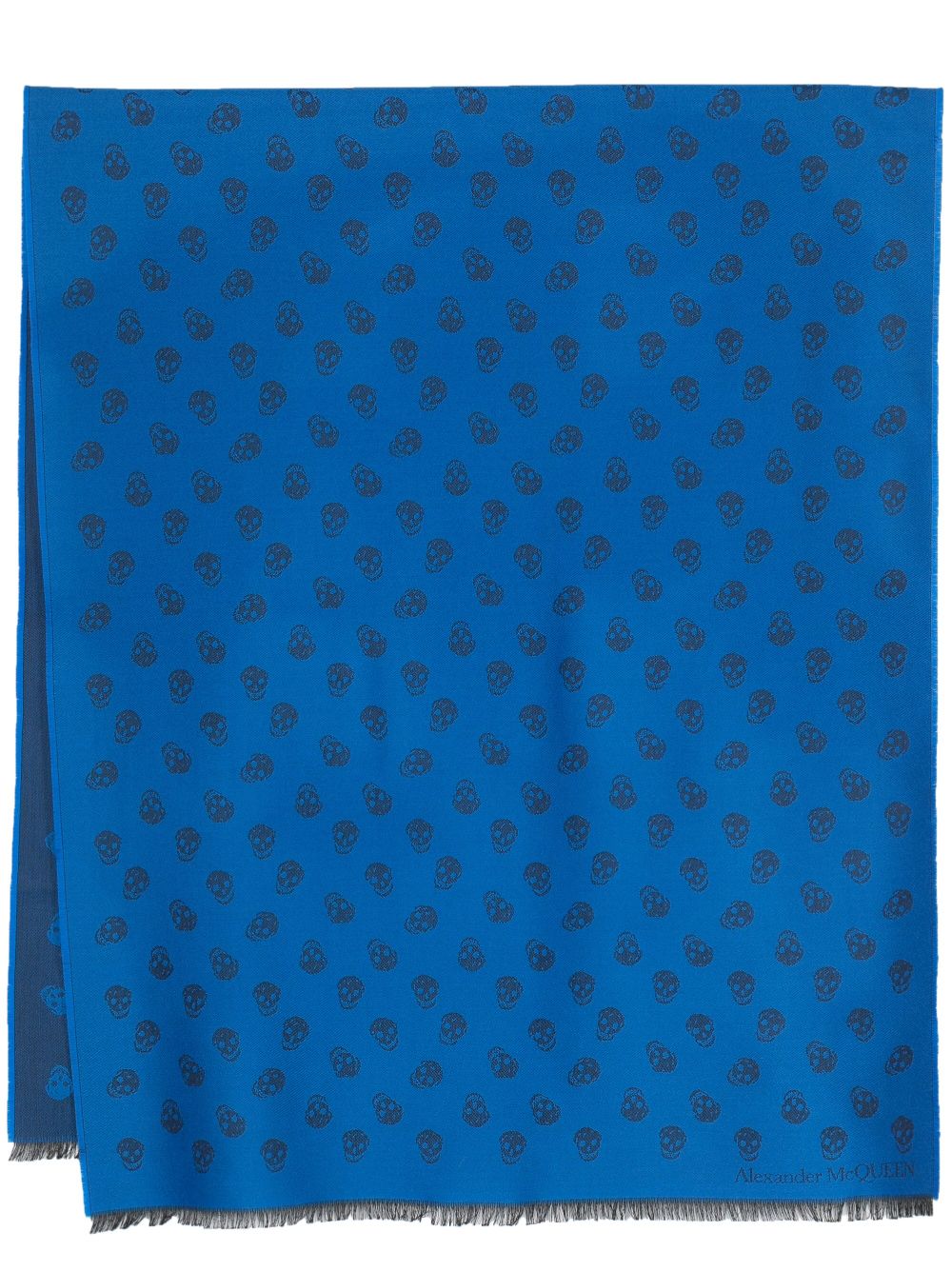 Alexander McQueen skull-jacquard fringed scarf - Blue von Alexander McQueen