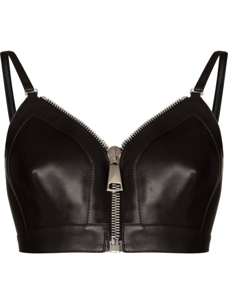 Alexander McQueen zip-front cropped leather top - Black von Alexander McQueen