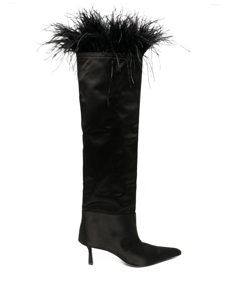 Alexander Wang Viola feather-trim satin boots - Black von Alexander Wang