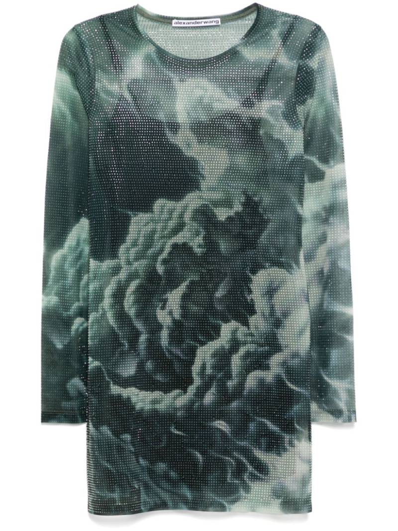 Alexander Wang crystal-hotfix cloud-print mini dress - Green von Alexander Wang