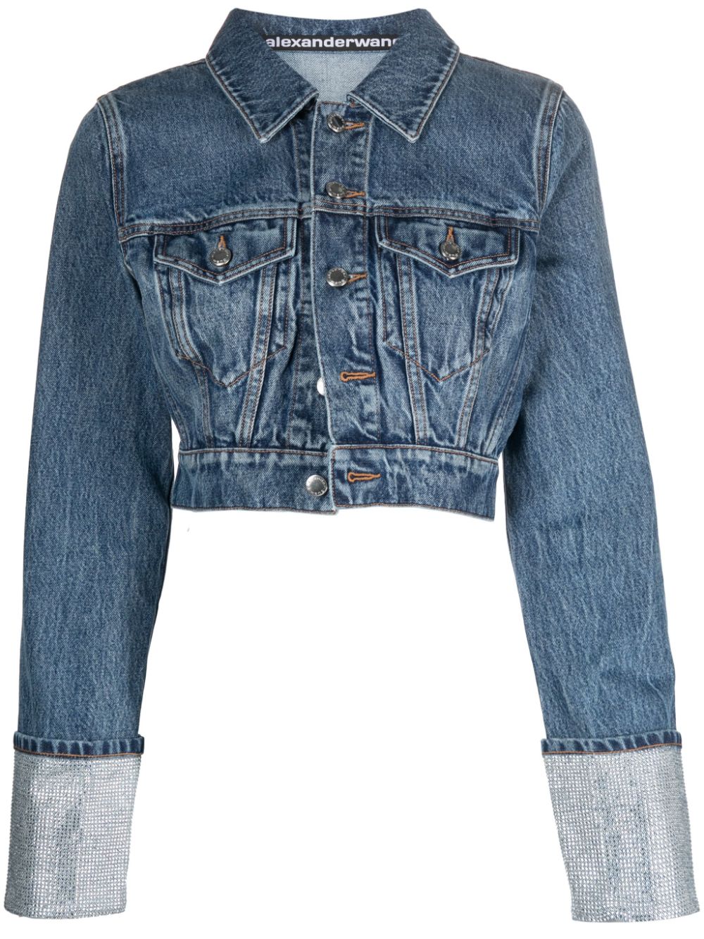 Alexander Wang embellished-cuffs cropped denim jacket - Blue von Alexander Wang