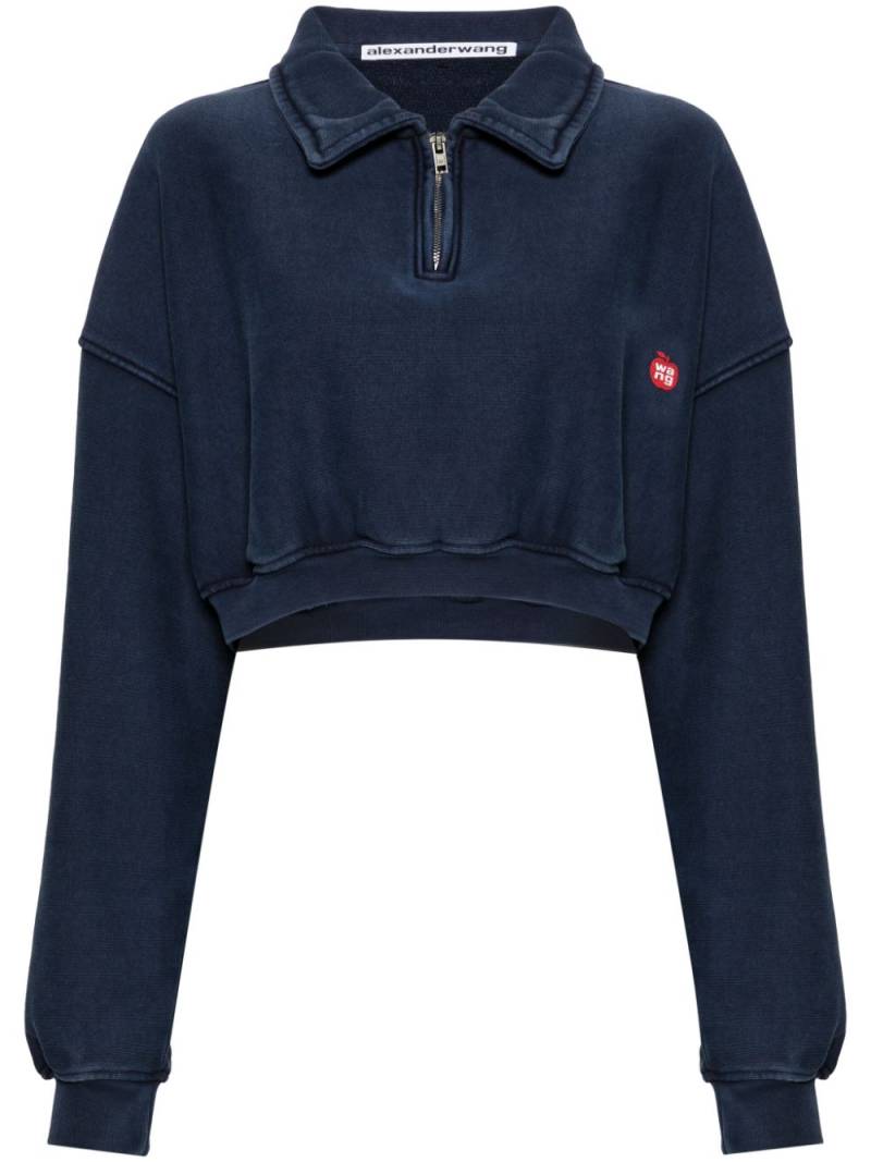 Alexander Wang logo-patch cropped sweatshirt - Blue von Alexander Wang