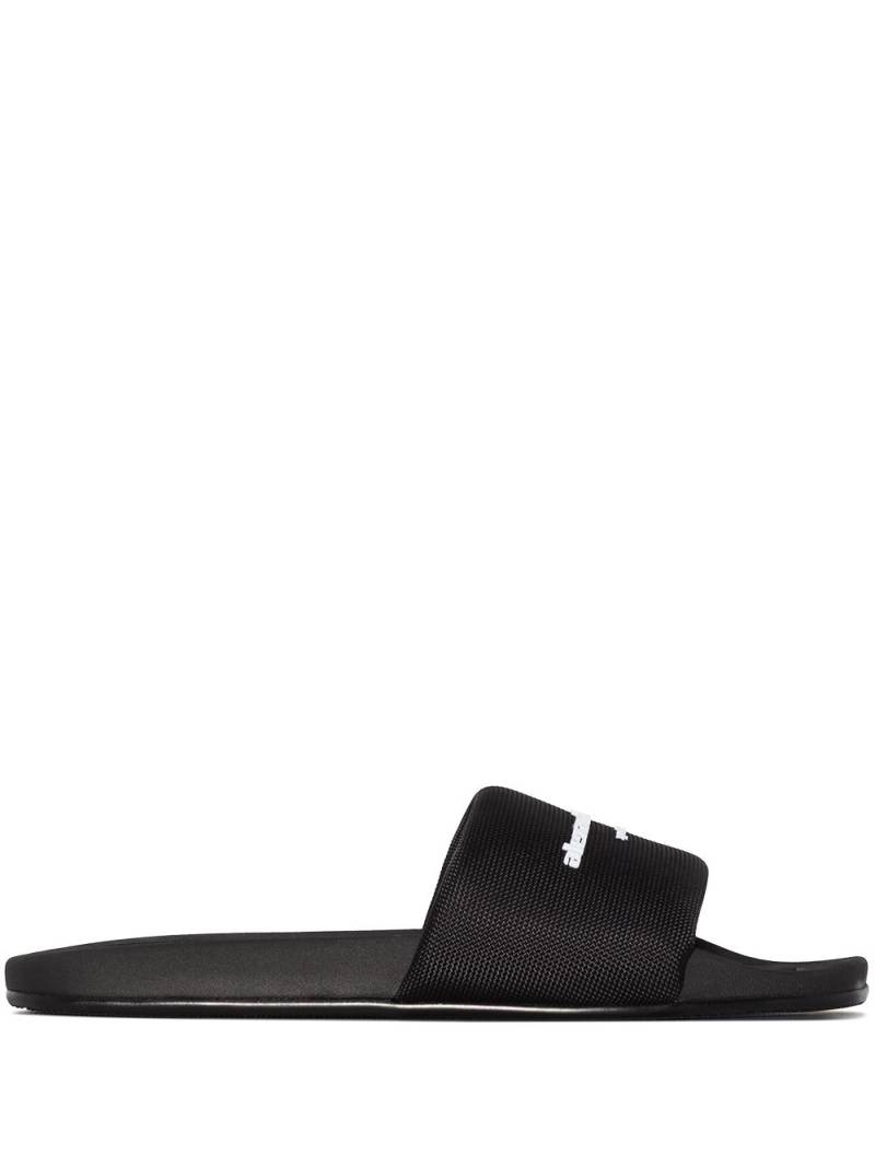 Alexander Wang logo-print flat slides - Black von Alexander Wang