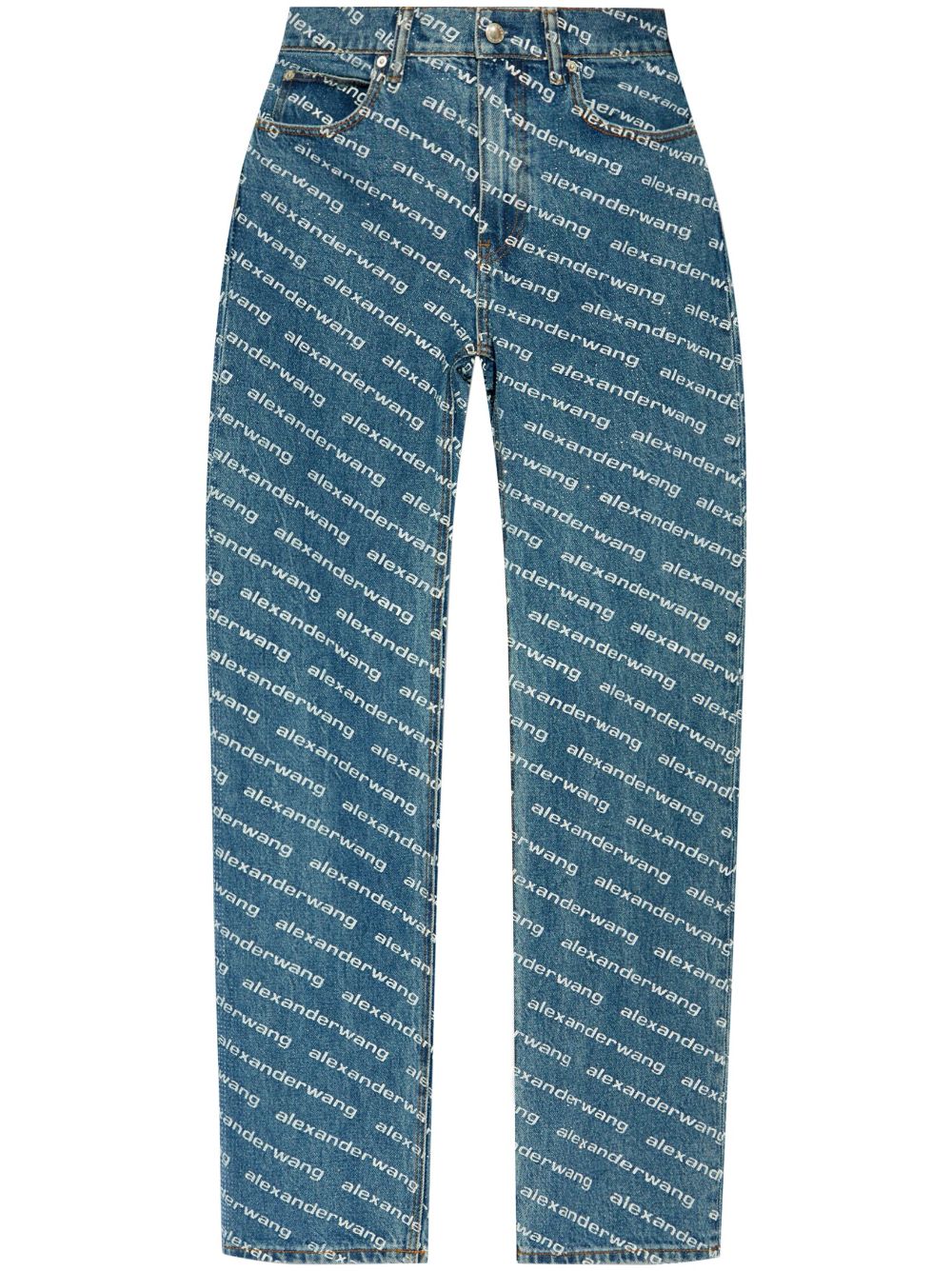 Alexander Wang logo print sequined mid-rise straight leg trousers - Blue von Alexander Wang