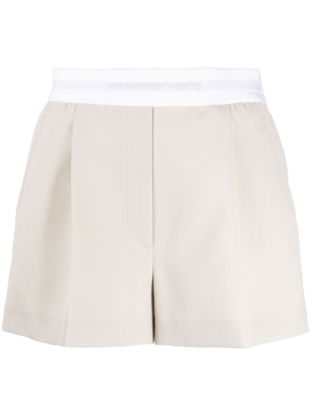 Alexander Wang logo-waistband wool shorts - Neutrals von Alexander Wang