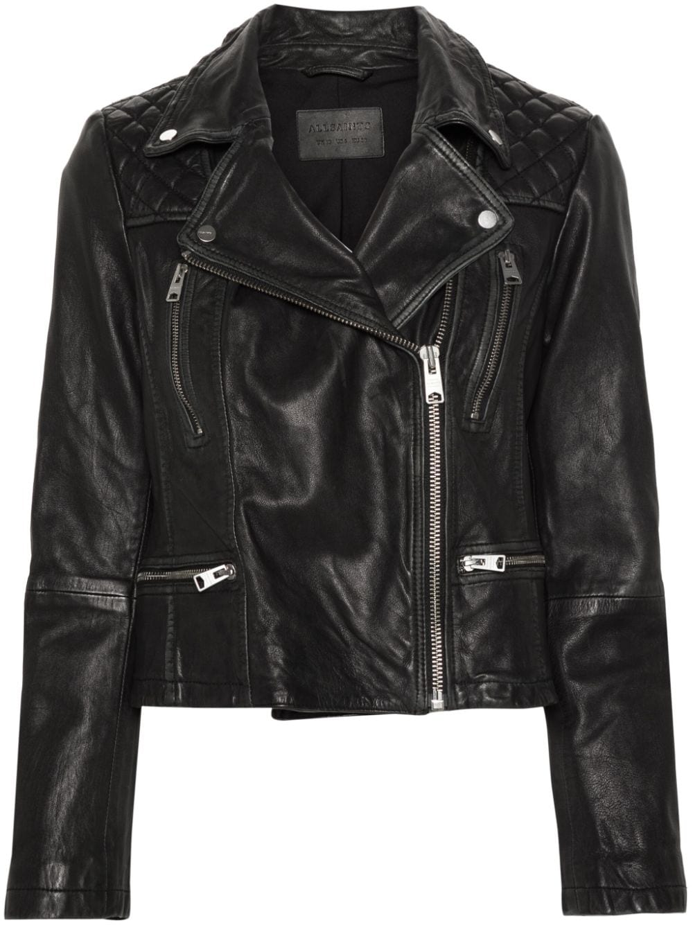 AllSaints Cargo distressed biker jacket - Black von AllSaints