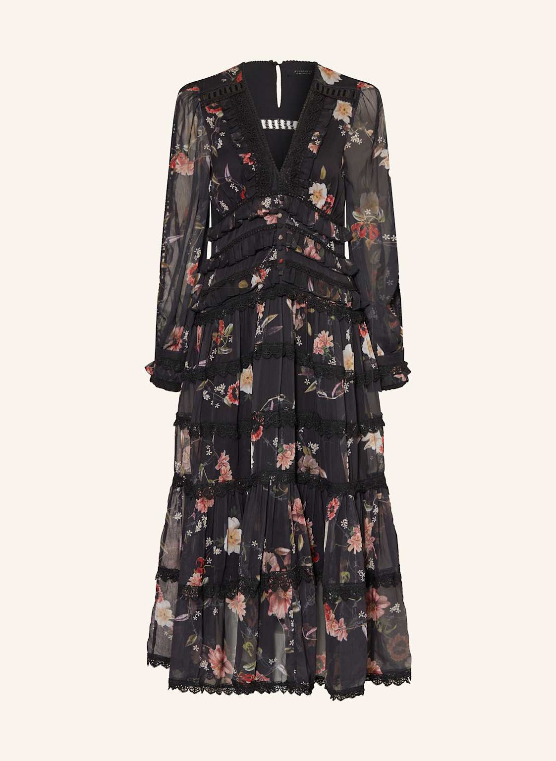 Allsaints Kleid Zora Mit Volants schwarz von AllSaints