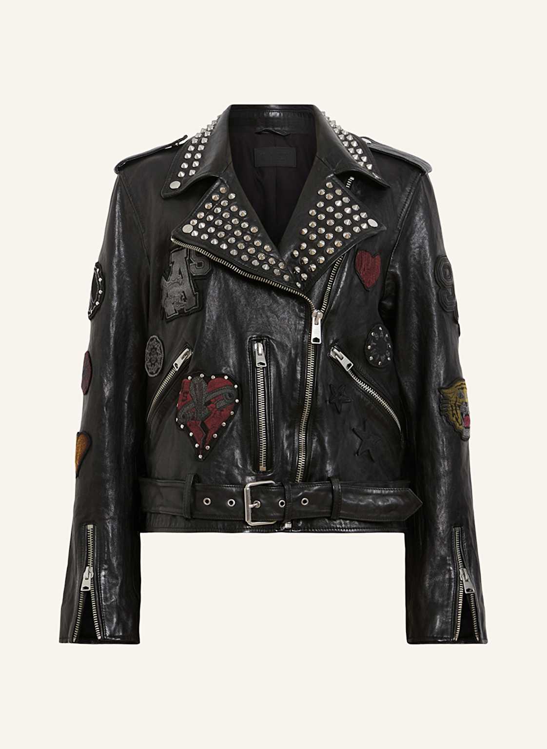 Allsaints Lederjacke Biker Mit Nieten schwarz von AllSaints