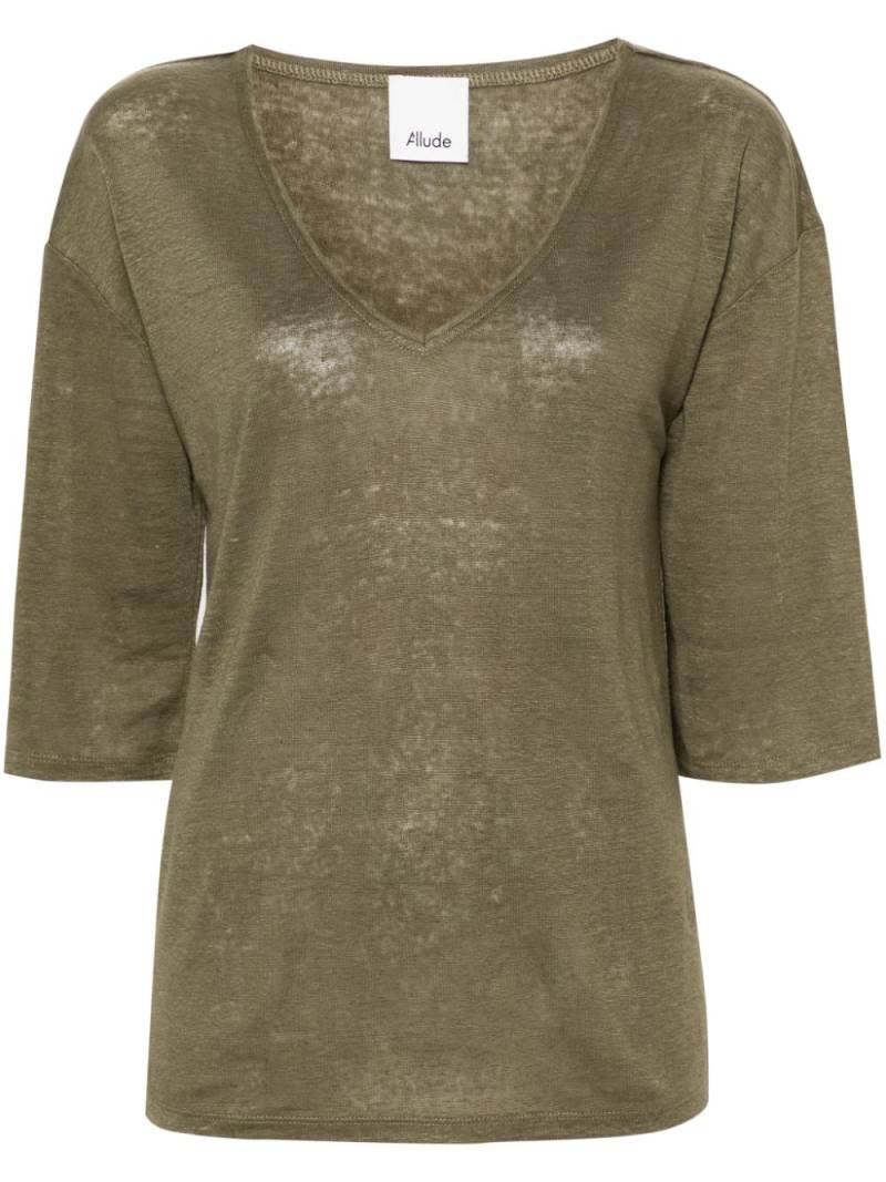 Allude V-neck linen jumper - Green von Allude