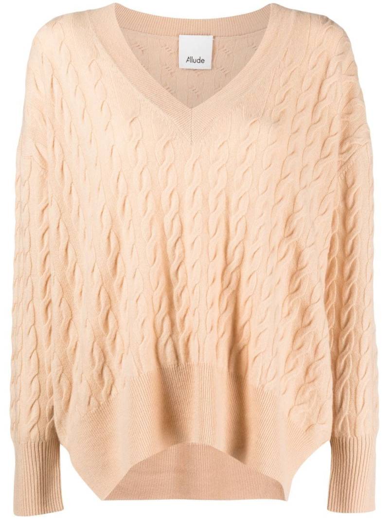 Allude cable-knit V-neck cashmere jumper - Neutrals von Allude