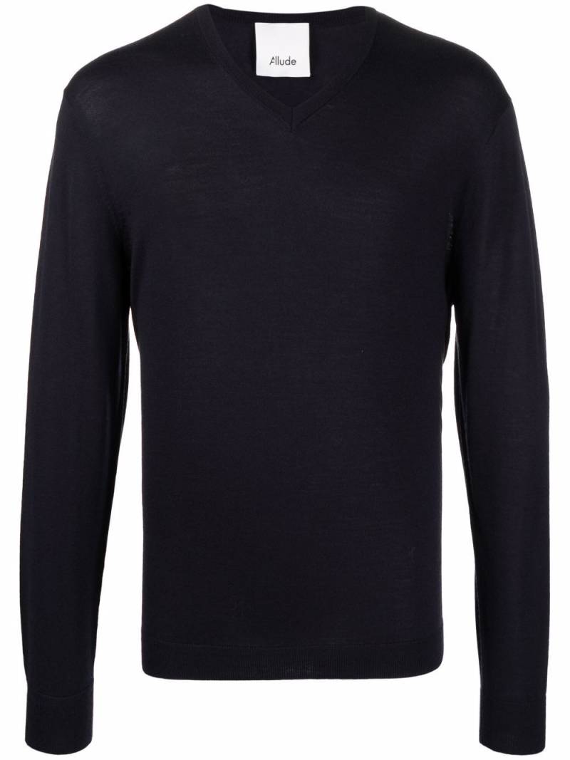 Allude fine-knit V-neck jumper - Blue von Allude