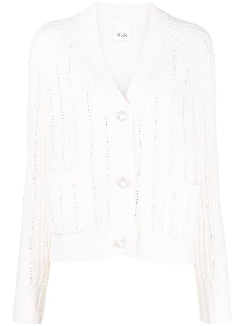 Allude rhinestone-embellished wool-blend cardigan - White von Allude