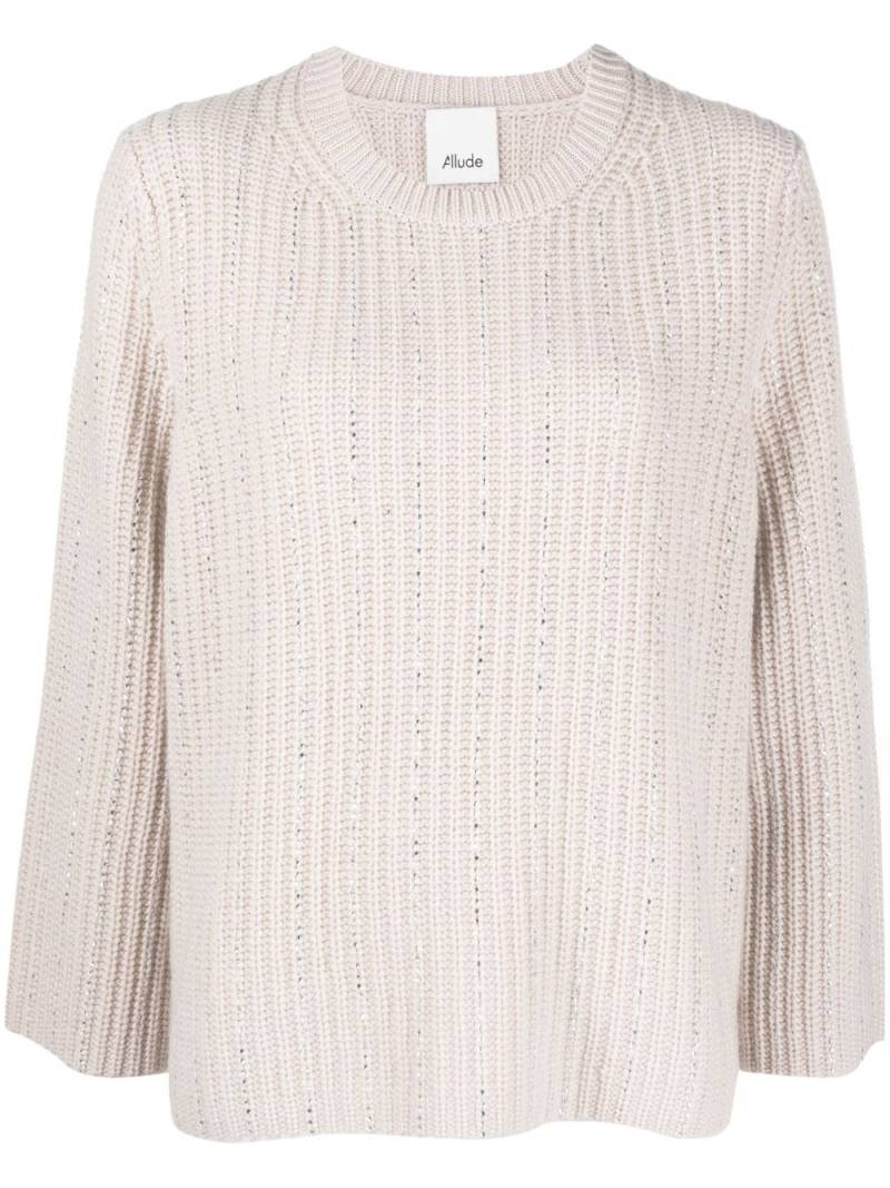 Allude rhinestone-stripes ribbed-knit jumper - Neutrals von Allude