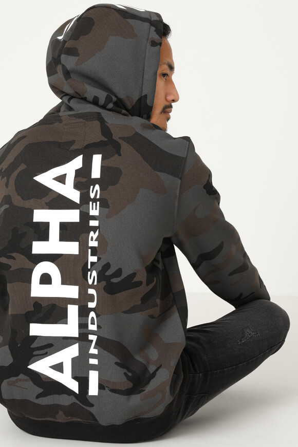 Alpha Industries Kapuzensweatshirt | Camouflage Anthrazit | Herren  | L von Alpha Industries