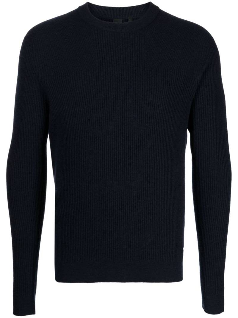 Alpha Tauri logo-plaque ribbed-knit jumper - Blue von Alpha Tauri